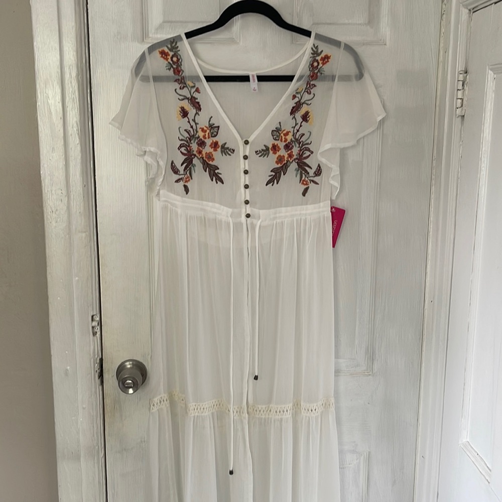 White floral sheer bathing suit coverup